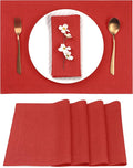 D'Moksha Homes Linen Placemats 14 x 19 Inch - Bright Red Placemats Set of 4-100% Pure Linen Table Place Mats for Valentines, Spring, Easter - Handcrafted and Machine Washable