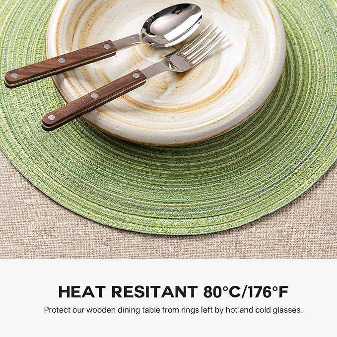 Round Placemats Set of 4 Woven Placemats Washable Braided Table Mats for Dining Table Heat Resistant Non-Slip Circle Place Mats(Green)
