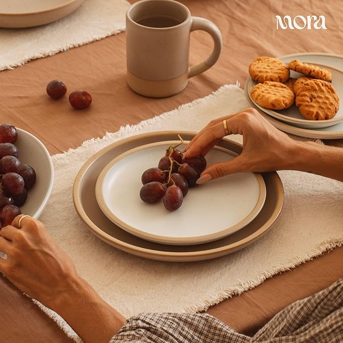MORA Small Plates Set of 4, 6.5 inch Ceramic Pottery Dessert Plates - Microwave, Oven and Dishwasher Safe - Oat