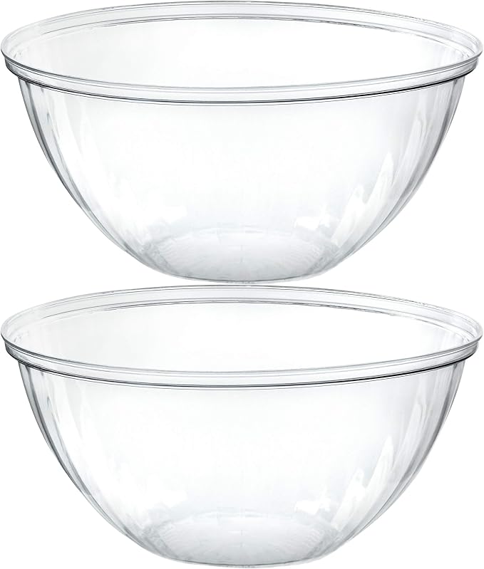 PLASTICPRO Disposable 48 Ounce Round Crystal Clear Plastic Serving Bowls, Party Snack or Salad Bowl, Chip Bowls, Snack Bowls, Candy Dish, Salad Container Pack of 8