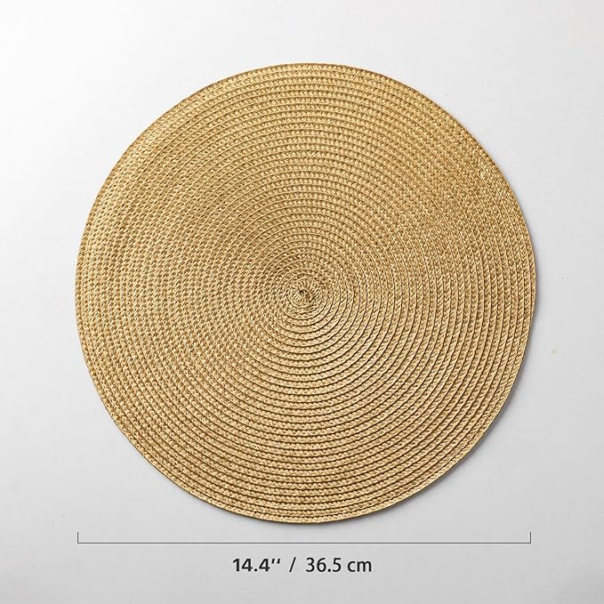 Round Placemats Set of 8 Plastic Woven Placemats Washable Wipeable Table Mats for Dining Table Heat Resistant Non-Slip Circle Place Mats (Tan)