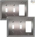 2-Pack Combo Decorator/Double Toggle Light Switch Cover Plate, Antique Silver Pearls Decorative Switch Plates and Outlet Covers, Metal Wall Plates for Electrical Outlets