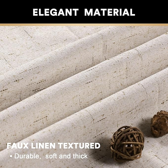 PrinceDeco Blackout Curtains for Bedroom 100% Black Out Curtains 54 Inch Long Anti Rust Grommet Thermal Insulated Drapes Privacy Protection 2 Panels Set,52" W x 54" L,Natural