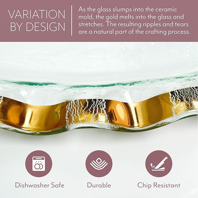 Annieglass Ruffle 8 Inch Heart Bowl with 24k Gold, Timeless Glass Tableware for all Occasions, Made in the USA