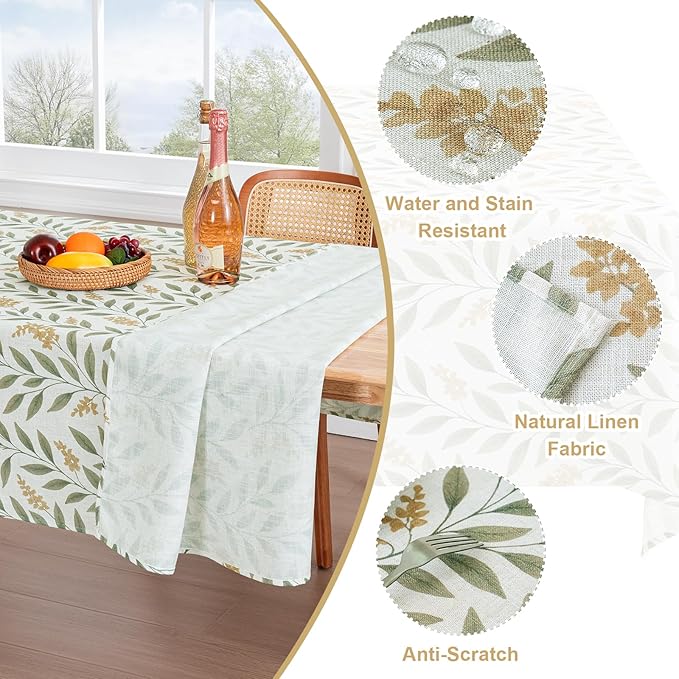H.VERSAILTEX Linen Table Cloths Floral Printed Tablecloth Spill-Proof Waterproof Table Cover for Dining Buffet Feature Soft and Thick Fabric Wrinkle Free, 60 x 84 Inch, Adela Botanical Motif - Sage