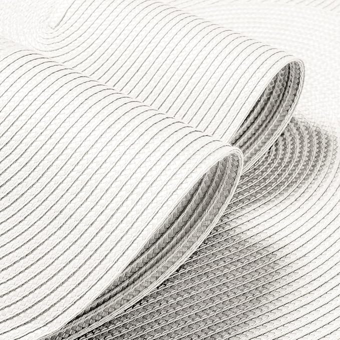 FunWheat Oval Braided Placemats Set of 8 Table Mats for Dining Tables Washable Heat Resistant Place Mats for Indoor Outdoor Use 12 x18 Inch(Oval White, 8pcs)