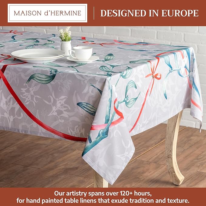 Maison d' Hermine Table Cloth Rectangle Table 100% Cotton 60 x 108 Inches Fall Tablecloth Reusable Everyday Use for Thanksgiving Christmas Decorations Dining Farmhouse Party (Enora)