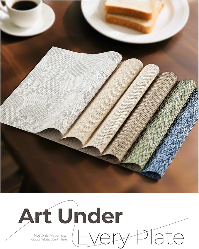 Leetaltree White Placemats Set of 4 - Heat Resistant Non-Slip Place mats for Dining Table, Washable Durable PVC Vinyl Woven Table Mats（White Circle, 4）