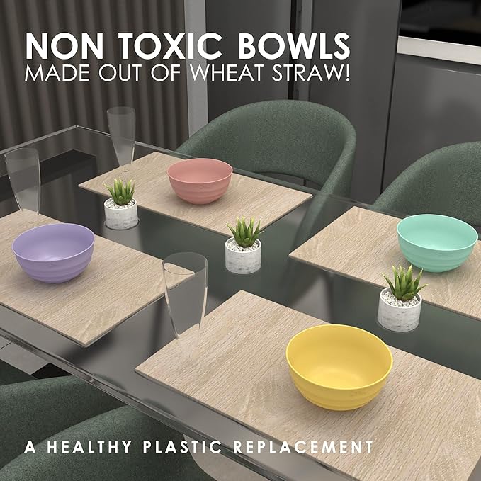 60-OZ 6 Large Wheat Straw Bowls - Large Salad, Fruit & Dinner Bowls - Dishwasher & Microwave Safe - Coral, Classic Style