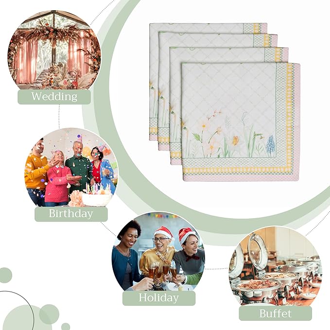 Maison d' Hermine Cloth Napkins Set of 4 100% Cotton Everyday Reusable Square Napkins Cloth Washable Dinner Party Wedding Restaurant Valentines Day Decorations Spring/Summer (Easter Dew, 20" x 20")