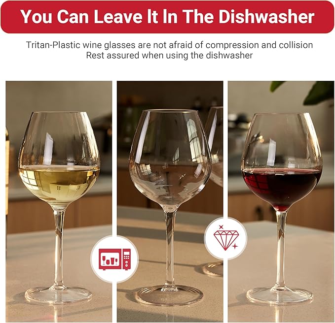 MICHLEY Unbreakable Red Wine Glasses 17 oz, Tritan Plastic Reusable Stemware for Indoor and Outdoor Use, Set of 8