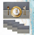 Placemats Set of 4 Vinyl Washable Navy Blue Placemats, 18"x12" Wipeable Heat-Resistant Non-Slip Easy Clean Table Mats Ideal for Dining Table Table Runner and Outdoor (4, Dark Blue Stripe)