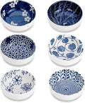 Japanese Style Ceramic Dipping Bowls,3'' Small Pinch Bowls Set Side Sauce Cups,Dishes for Sushi,Snack and Soy,BBQ,2.5 Oz Blue and White Mini Bowl for Kitchen Prep - Set of 6 (3 inch)