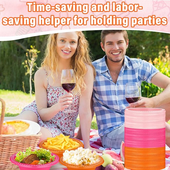 Layhit 100 Pcs Pink and Orange Disposable Plastic Bowls 12 oz Sunset Tropical Soup Dessert Salad Bowl Candy Snack Bowls Serving Supplies for Holiday Birthday Party Picnic