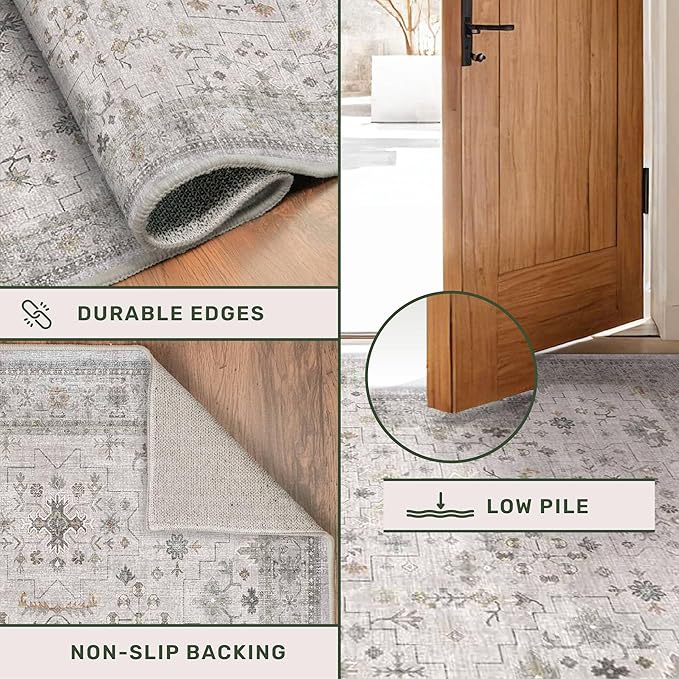 Non Slip Hallway Runner Rug - 2 x 10 Runner Rug, Washable & Waterproof 2x10 Kitchen Floor Mat - Extra Long Light Gray Neutral Farmhouse Boho Design Décor
