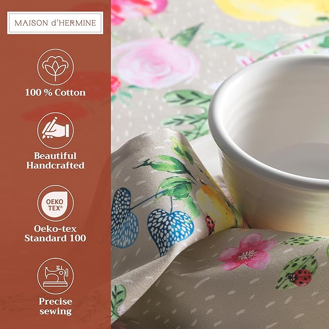 Maison d' Hermine Cloth Napkins Set of 4 100% Cotton Everyday Reusable Square Napkins Cloth Washable Dinner Wedding Restaurant Valentines Day Decorations Spring/Summer (Jardin D'Ete - Fog, 20" x 20")
