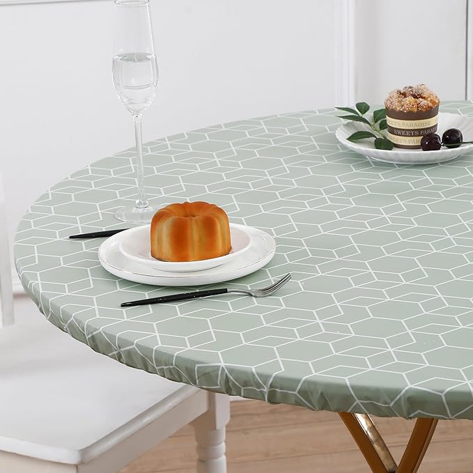 Walrus Round Vinyl Fitted Tablecloth with Flannel Backing Elastic Edge Design Table Cover Waterproof Oil-Proof PVC Table Cloth Stain-Resistant Best for 45"-56" Round