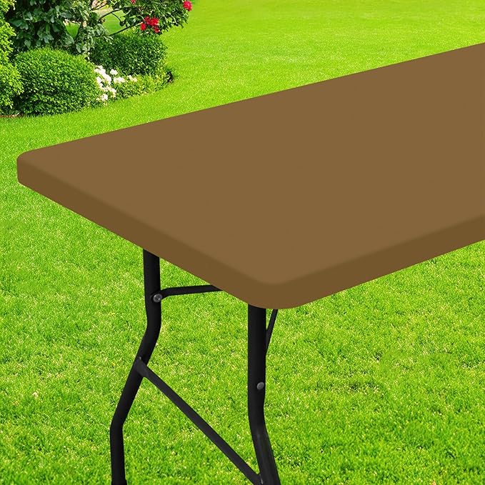 Smiry Rectangle Picnic Table Cloth, Waterproof Elastic Fitted Tablecloths for 4 Foot Tables, Washable Polyester Table Cover for Camping, Indoor and Outdoor (Brown, 24"x48")