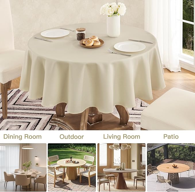 Tablecloth Linen Textured Waterproof & Stain Resistant Table Cloth Wrinkle Free Decorative Fabric Farmhouse Table Cover for Dining/Party/Buffet/Wedding, 60 x 60 Inch, Beige