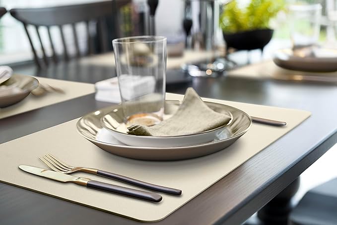 More Décor Faux Leather Placemats Set of 4 for Dining Table – Waterproof, Wipeable, Washable, Stain & Heat Resistant, Non-Slip Table Mats – 12 X 17 Inch, (Solid Ivory, 4)