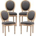 Vintage French Dining Chairs Set of 4, Round Back Accent Chairs with Linen Seat and Solid Wood Frame, Farmhouse Sillas de Comedor Upholstered for Dining Room & Kitchen, Gray