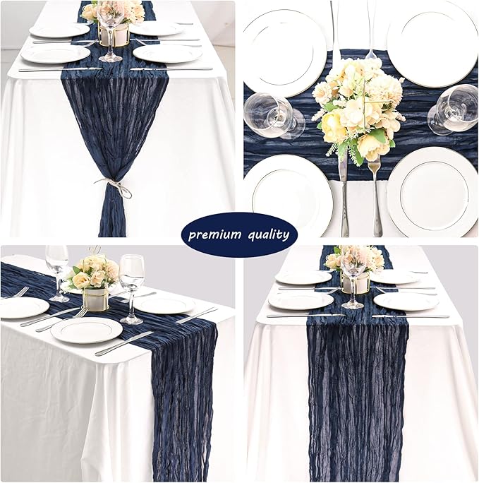 12 Pack Cheesecloth Table Runner 35x72 Inch Boho Gauze Table Runner Rustic Cheese Cloth Long Romantic Table Runners for Wedding Bridal Shower Birthday Party Table Decor (Navy Blue)
