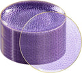 Rubtlamp 100Pcs Purple Gold Plastic Dessert Plates, 7" Purple Disposable Appetizer Plates With Gold Rim, Heavy-duty Party Salad Plates, Hammered Plastic Clear Dessert Plates for Wedding