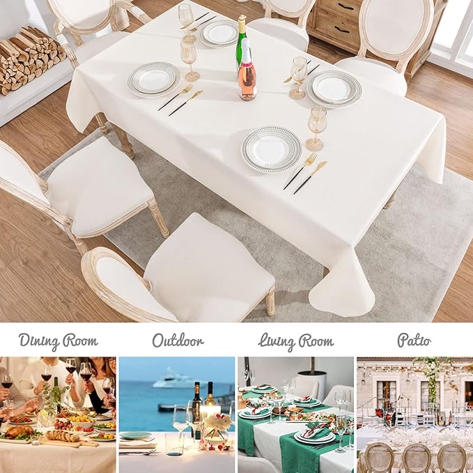 Rectangle Tablecloth 60x144 inch Linen Textured Waterproof Table Cloth Stain and Wrinkle Resistant Washable, Decorative Fabric Table Cover for Outdoor and Indoor Use, Ivory
