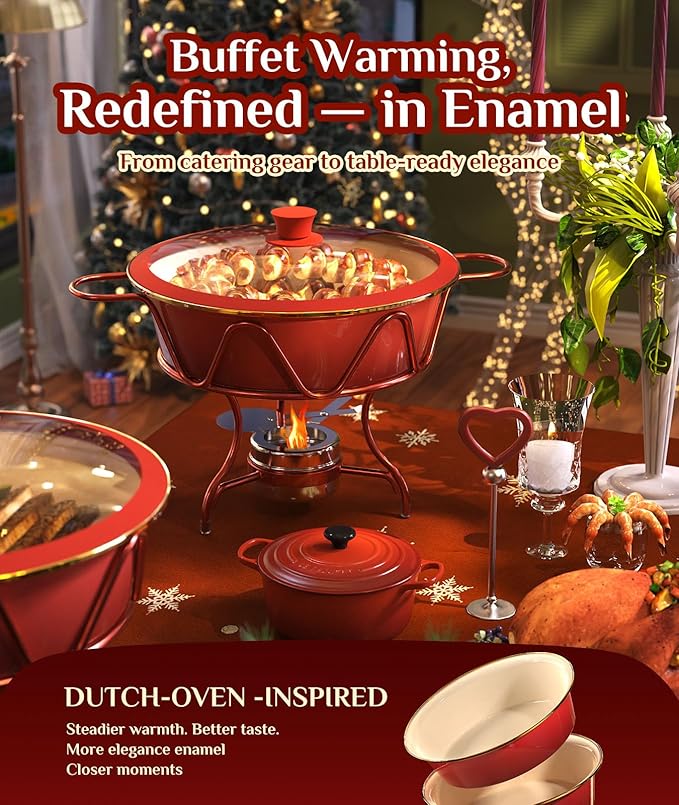 Chafing Dishes for Buffet 4 Pack, [Enameled, Redefined] Food Warmers for Parties Buffet [Water-Free Heating Design] 7QT Chafing Dish Buffet Set, Buffet Servers and Warmers for Any Party