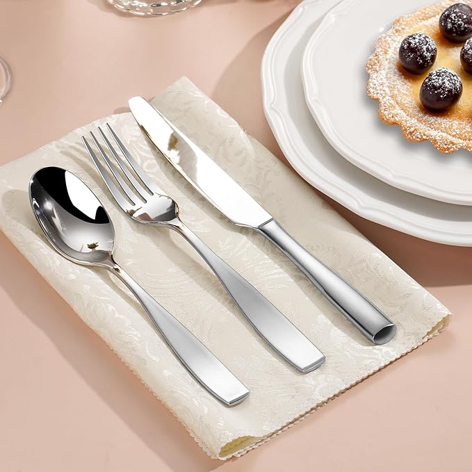 60-Piece 18/10 Stainless Steel Flatware Set for 12, Heavy Duty Silverware Set, High End Flatware, Dishwasher Safe, Ideal for New Home Essentials Gift