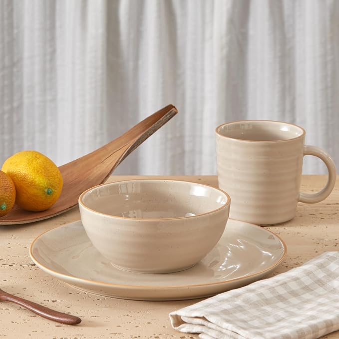 Bico Light Beige 24oz Stoneware Cereal Bowls Set, Set of 4, Microwave and Dishwasher Safe, for Cereal, Soup, Noodles