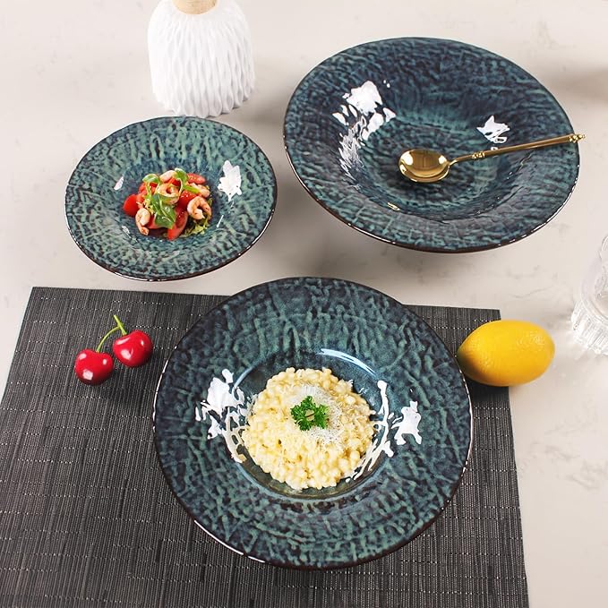 Ceramic Pasta Bowls, 6.8 oz Pasta Plates, Reactive Glaze Pasta Bowl Set of 4, Large Wide Serving Bowls for Salad, Dessert, Fruit, Microwave & Dishwasher, Oven Safe