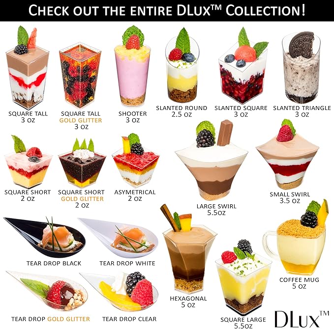 DLux 100 4-in Tear Drop Mini Appetizer Plates, Reusable White Plastic Spoons - Desserts and Appetizers Dishes Serving Plate - Asian Spoon Set, Small Catering Dessert Tasting Cups - with Recipe Ebook