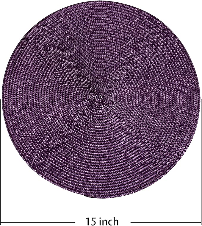 AHHFSMEI Round Braided Placemats 15 Inch Round Table Mats for Dining Tables Natural Woven Heat Resistant Place mats Set of 6 (Plum Purple)