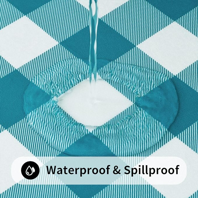 Smiry Rectangle Picnic Table Cloth, Elastic Waterproof Fitted Vinyl Tablecloths, Flannel Backed Buffalo Plaid Table Covers for Dining, Camping, Outdoor (White and Turquoise, 30" x 48")
