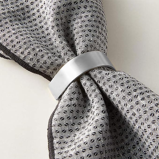 Wonlex Napkin Rings Set of 8, Metallic Silver Napkin Ring Holder Glossy Serviette Buckles for Wedding,Banquet, Dinner,Party,Table Settings (Matte Silver Semicircle)