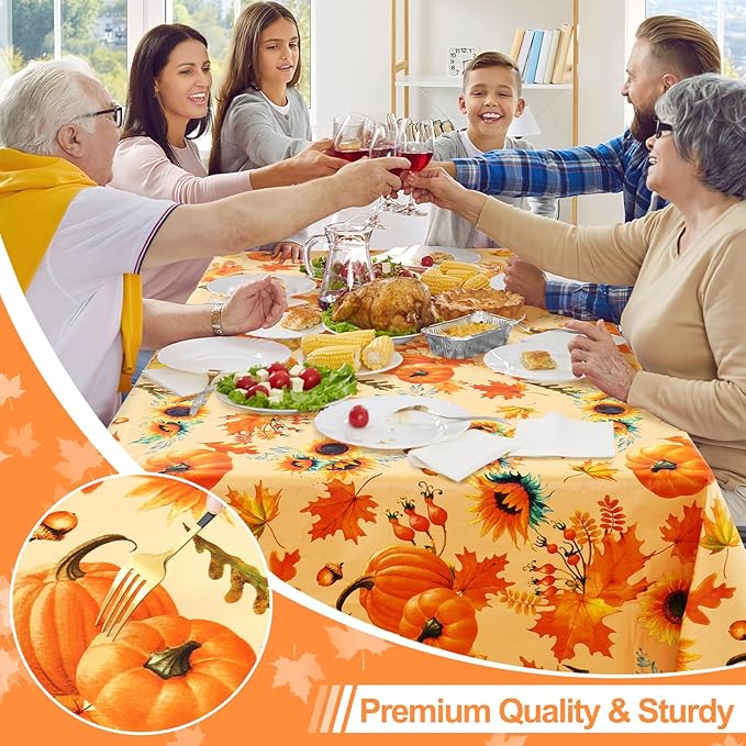 Smiry Fall Rectangle Table Cloth, Waterproof Vinyl Tablecloth with Flannel Backing, Wipeable Autumn Sunflower Plastic Tablecloths for Harvest and Thanksgiving Parties, (60"x120", Gold)