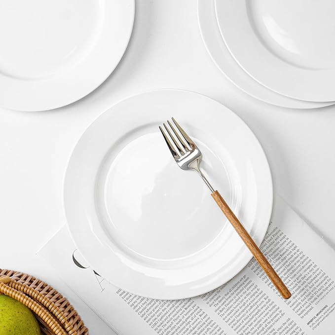 White Salad Plates Set of 6, 8 Inch Ceramic Plates (20 cm) – White Porcelain Appetizer & Dessert Plates for Kitchen, Salad, Snack & Everyday Use, Microwave & Dishwasher Safe