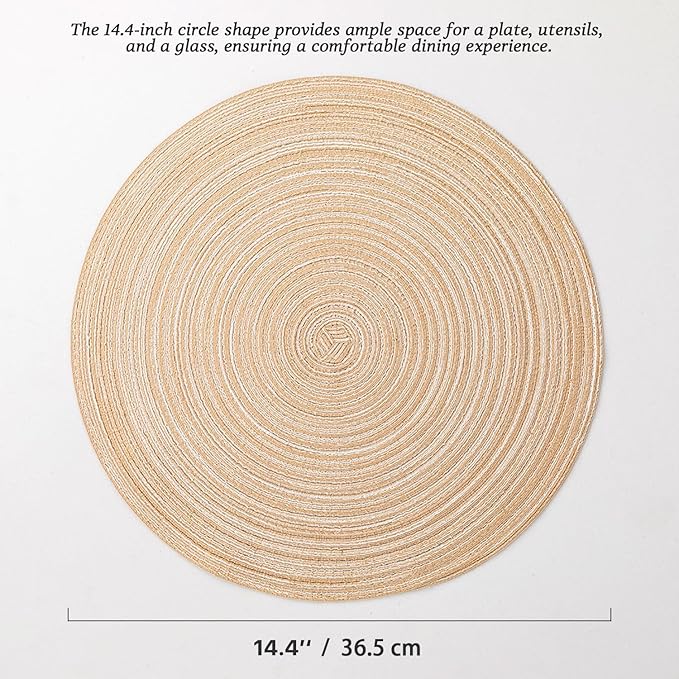 Round Placemats Set of 12 Woven Placemats Washable Braided Table Mats for Dining Table Heat Resistant Non-Slip Circle Place Mats(Beige)