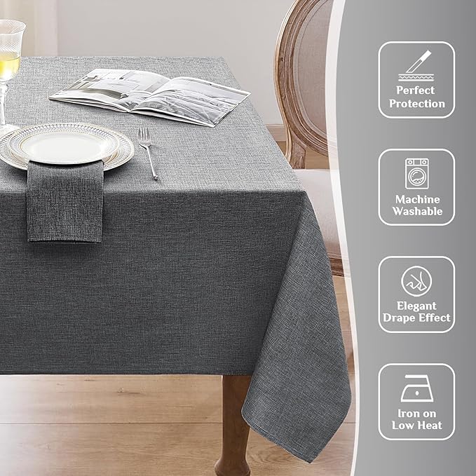 Softalker Large Rectangular Table cloth 120 x 60 inch Grey Linen Textured Tablecloth Outdoor Waterproof, Stain and Wrinkle Resistant, Extra Lang Table Cloths for 6/8 foot Rectangle Tables Decor Garden