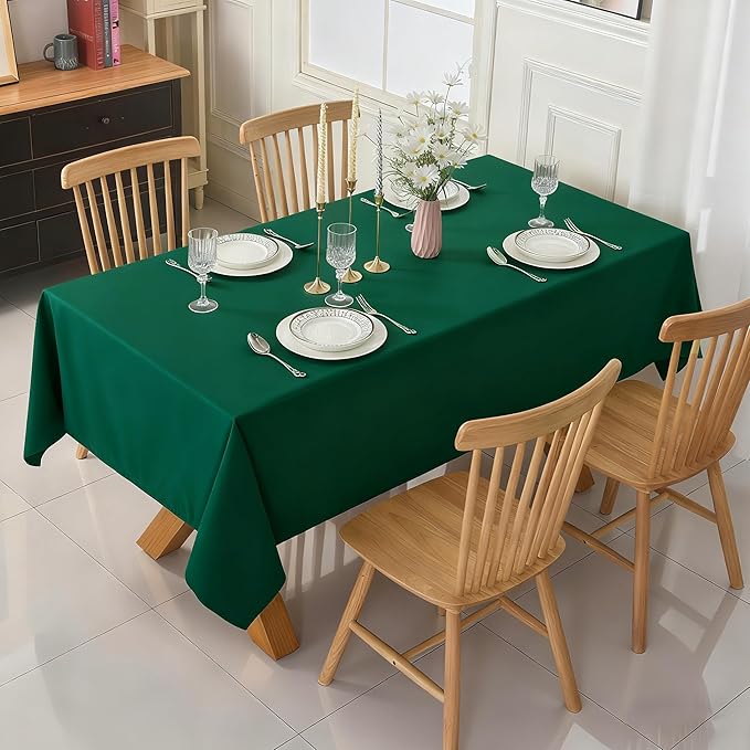 2-Pack 60x144 inch Blackish Green Table Cloths, Solid Stain and Wrinkle Resistant Oblong Tablecloth, Premium Plain Weave Polyester Fabric Rectangle Table Linen Covers for Hotel, Banquet