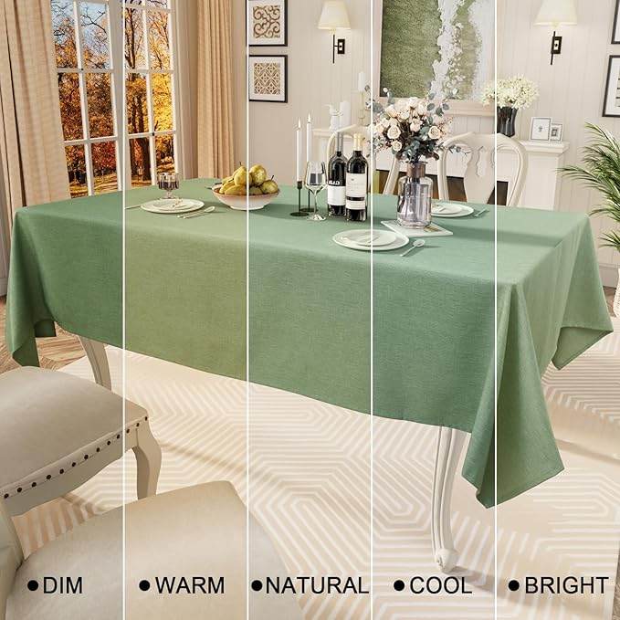 Smiry Rectangle Table Cloth Linen Textured, Waterproof Spillproof Anti-Wrinkle Burlap Tablecloth, Washable Decorative Fabric Table Cover for Dining, Party, Banquet, 60 x 120 Inch, Sage Green