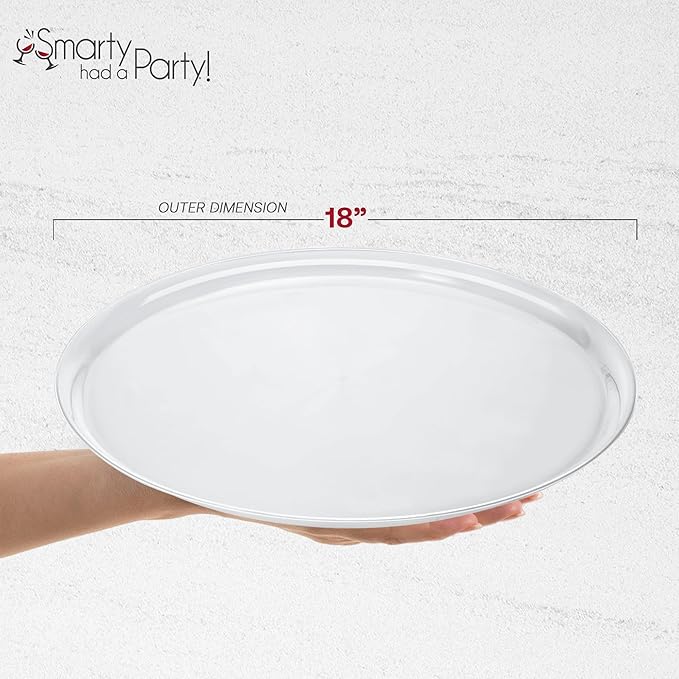 Smarty Had A Party 18 Inch Clear Round Plastic Serving Tray – Elegant Large Plastic Serving Trays for Parties, Catering & Buffets, Heavy-Duty Disposable Party Platters – Set of 25