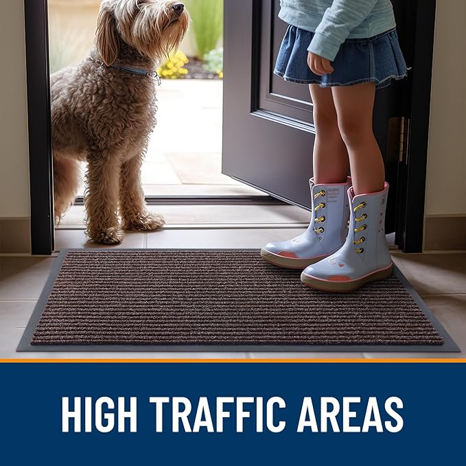 OLANLY Front Door Mat Indoor Outdoor Entrance, Waterproof Heavy Duty Doormat, Fade Resistant, Low Profile, Easy Clean Patio Porch Welcome Floor Mats for Entry, 71x34, Tan