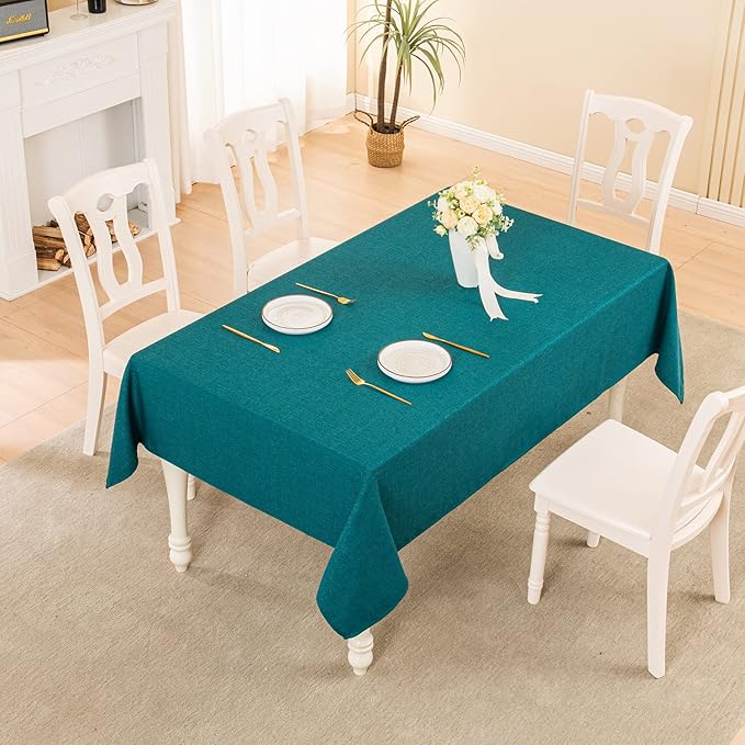 BALCONY & FALCON Small Square Tablecloth Washable Wrinkle Resistant and Water Proof Table Cloth Decorative Linen Tablecloths for Bedside End Table Bedroom Nightstand (Teal, 35x35)