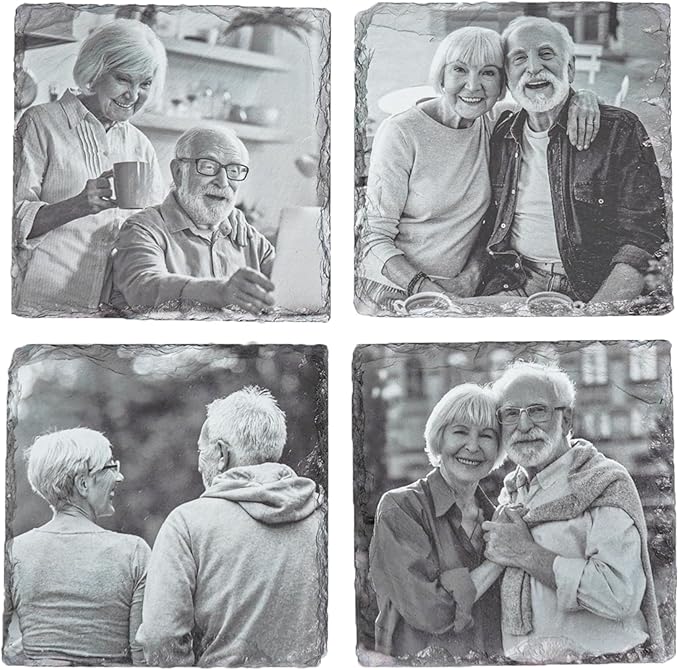 Blue Ridge Mountain Gifts - Custom Printed with Photos of Parents or Grandparents, Personalized Coasters for Married Couple, Slate Square Coasters for Husband and Wife