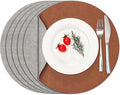 Myir JUN Reversible Vinyl Round Placemats Set of 6, Faux Leather Place Mats Dual Sided Waterproof Wipeable, Heat-Resistant Table Mats for Kitchen Dining Indoor Outdoor (14", Light Gray Reddish Brown)