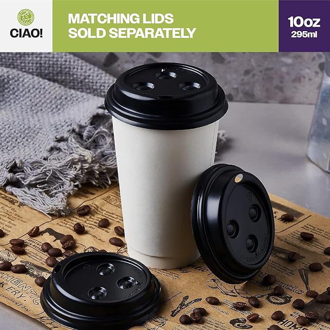 CIAO! 10oz White Paper Hot Cup, Disposable, 80mm Diameter 500 Count