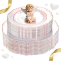 WDF 100pcs Rose Gold Plates Plastic Disposable - Baroque Clear and Rose Gold Plates for Parties or Weddings including 50PCS Dinner Plates 10.25’’ and 50PCS Salad Plates 7.5’’