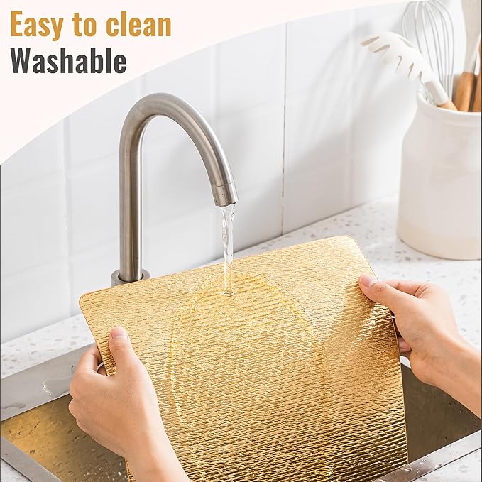Jovono Faux Leather Placemats Set of 4, Waterproof Washable Table Mats, Easy-Clean Heat Resistant Kitchen Vinyl Place Mat for Dining Table, Wedding, Holidays, Indoor, 17.8"x11.8", Gold